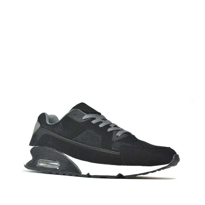 Mens Lace Up Trainers Gym Sneaker Black Mesh