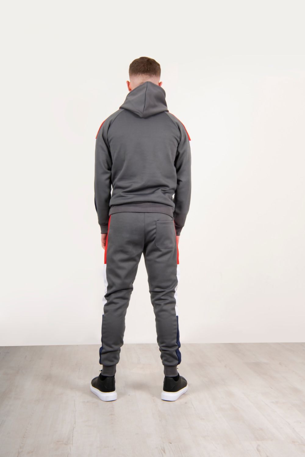 MENS PULLOVER SKINNY TRACKSUIT WITH CONTRAST SIDE PANELS GREY