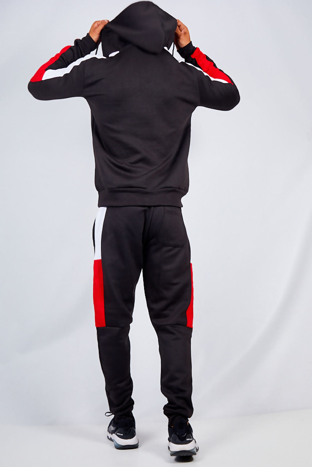 MENS STRIPE TRACKSUIT BLACK WITH RED AND WHITE