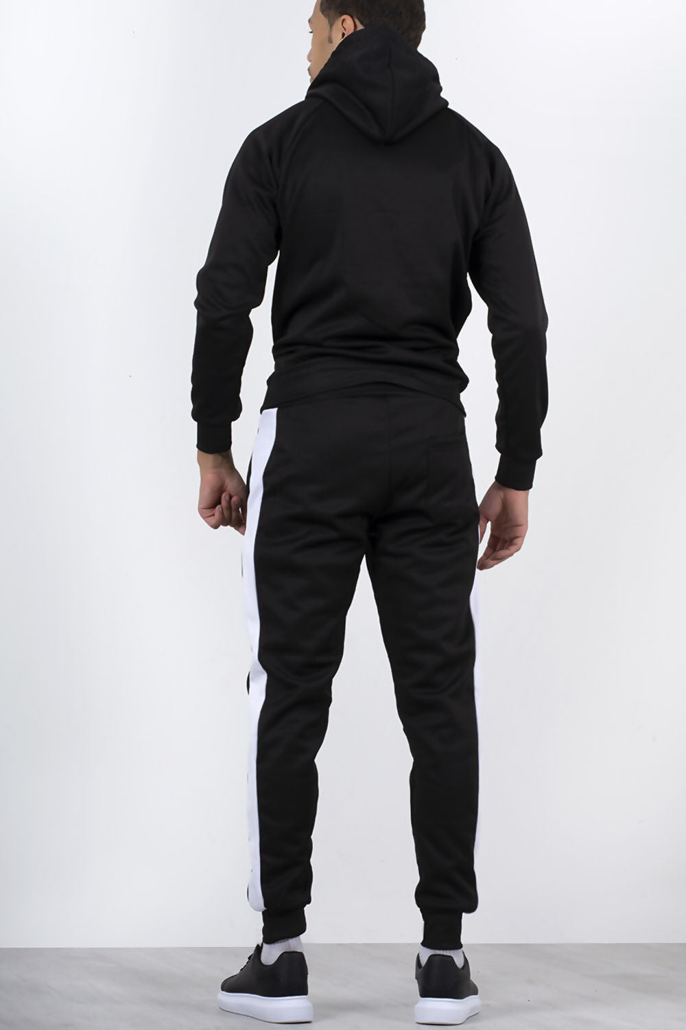 MENS FRONT PANEL HALF ZIP HOODED TRACKSUIT BLACK WITH WHITE