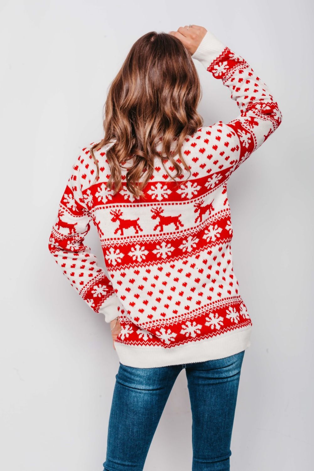 WOMENS REINDEERS AND SNOW FLAKE CHRISTMAS JUMPER CREAM