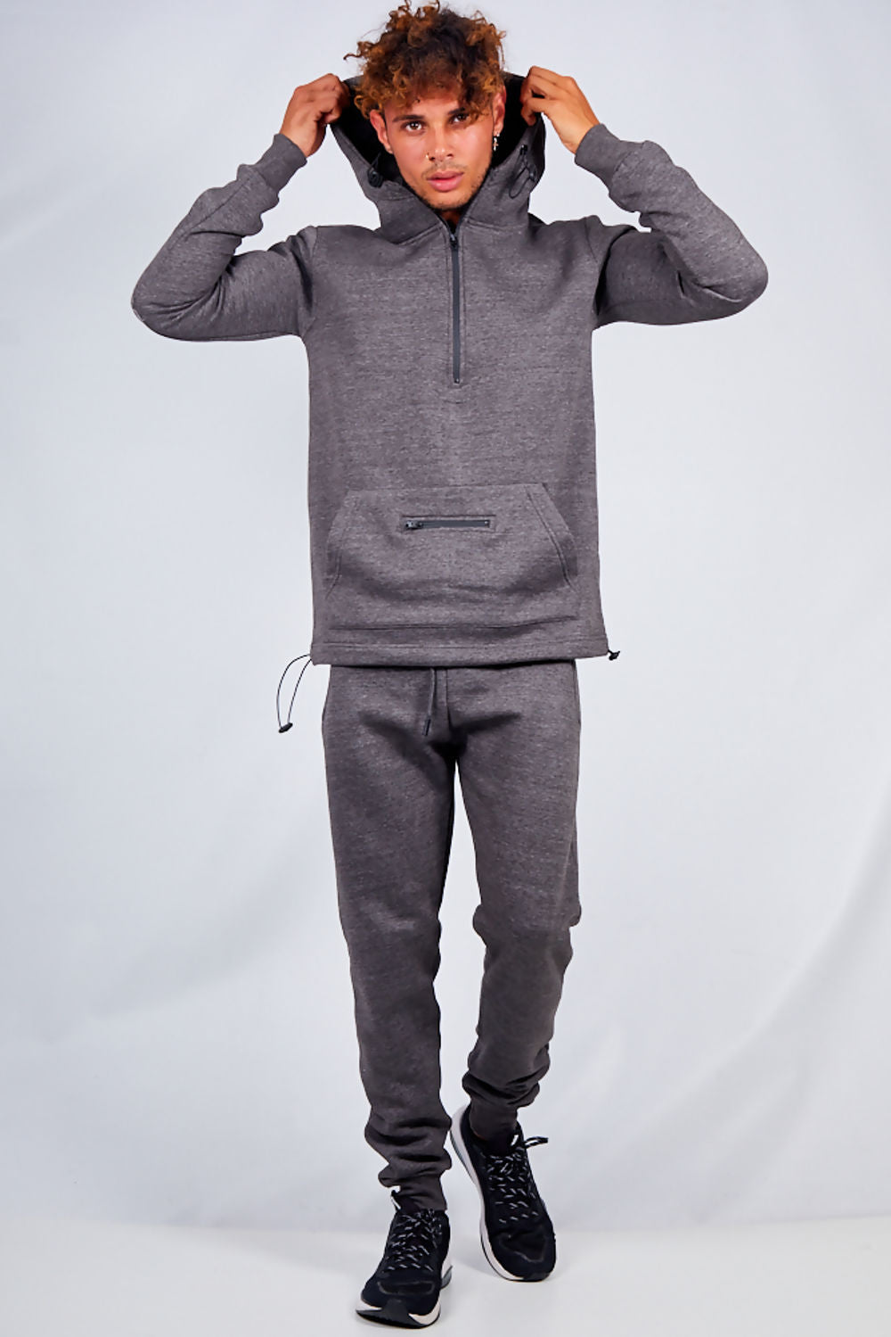 MENS HALF ZIP PULLOVER TRACKSUIT CHARCOAL