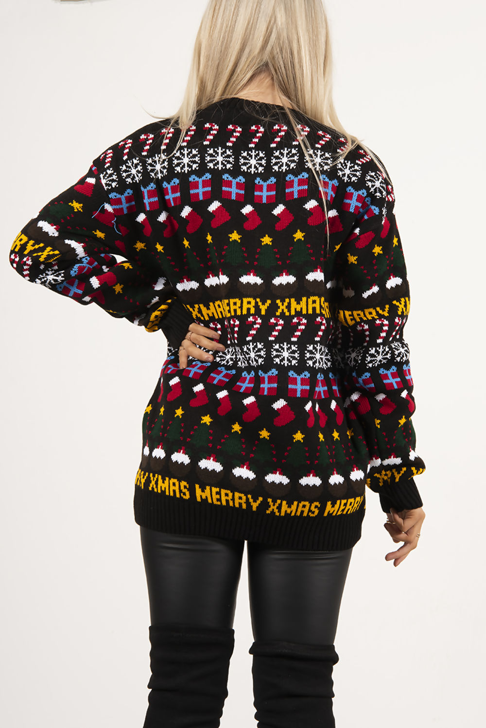 WOMENS KNITTED CHRISTMAS DECORATION JUMPER BLACK