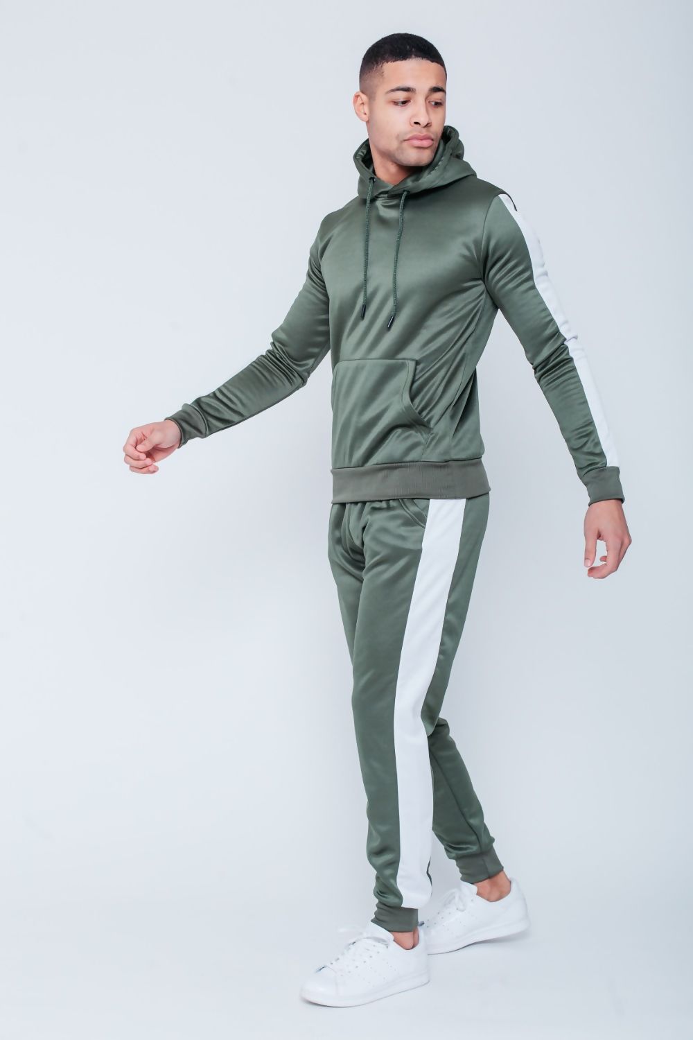 MENS WHITE TAPE POUCH PULLOVER TRACKSUIT KHAKI