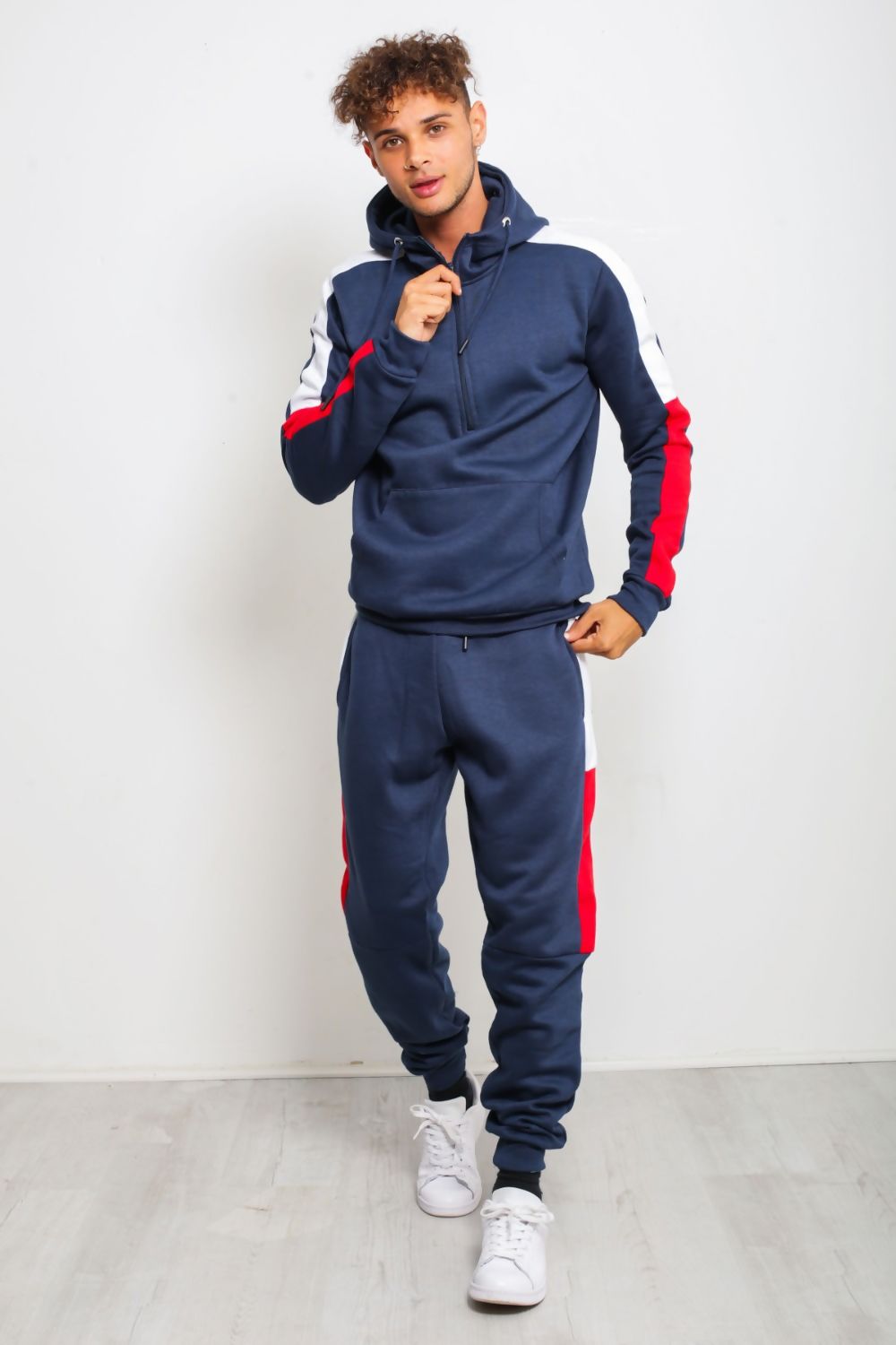 MENS STRIPE TRACKSUIT NAVY WITH RED AND WHITE