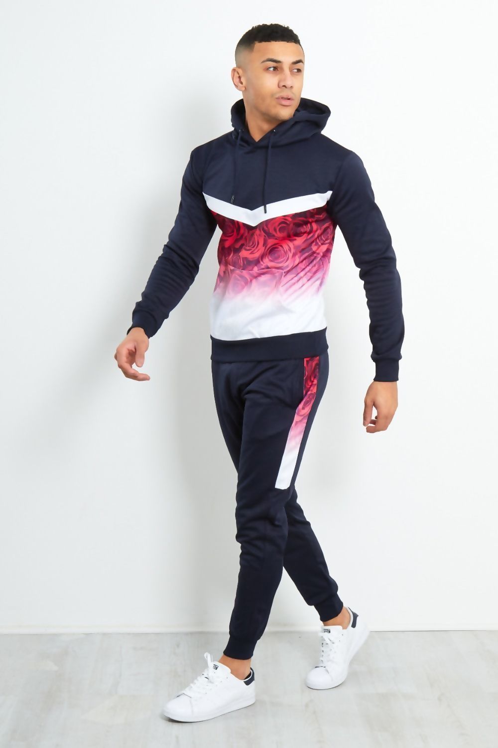 MENS FADED FUNNEL HOOD TRACKSUIT ROSE TWO-TONE