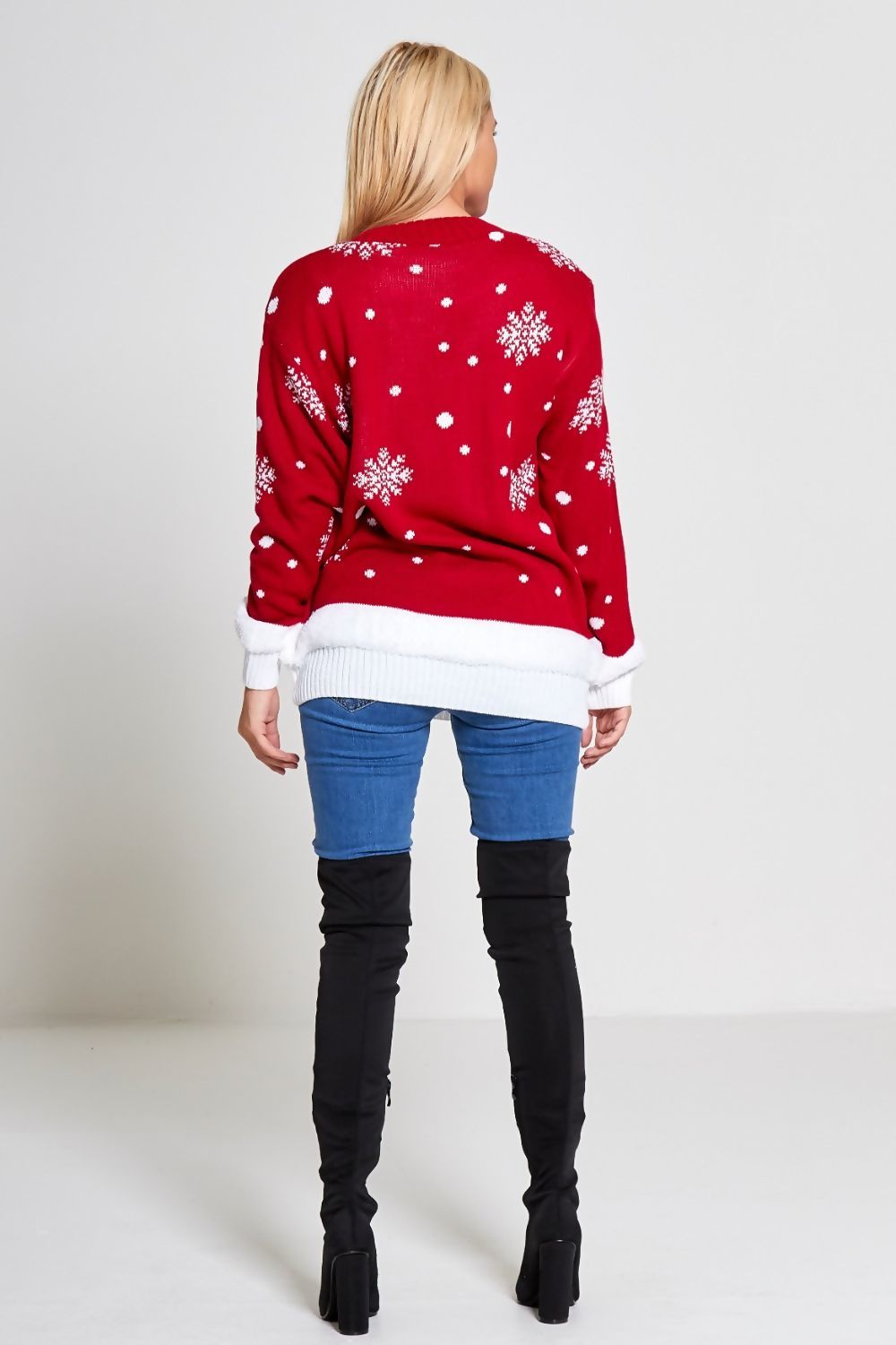WOMENS MERRY CHRISTMAS REINDEER KNITTED JUMPER RED