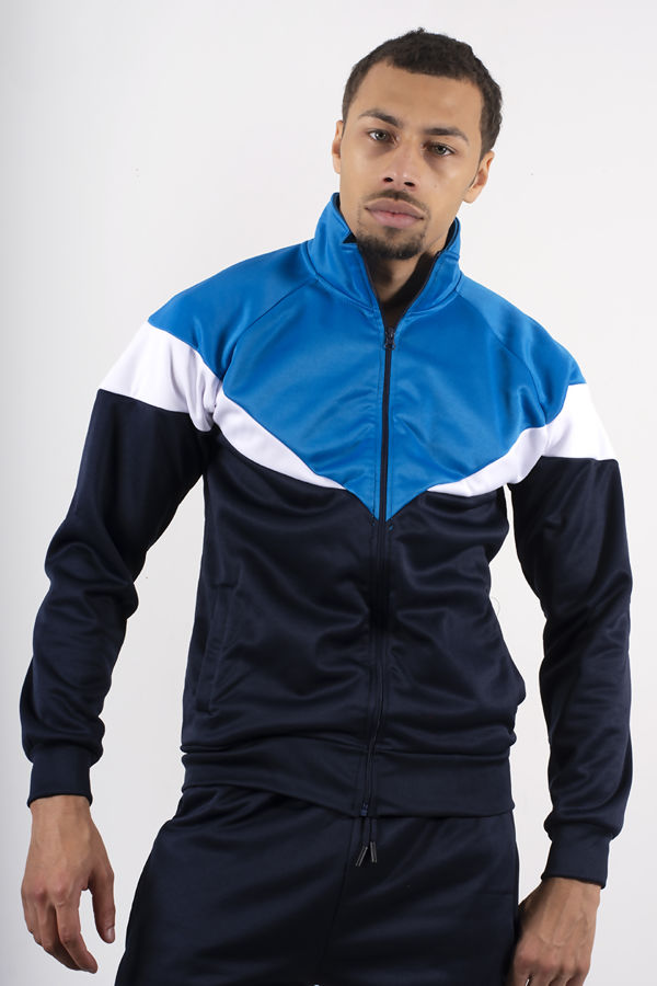 MENS TRACKSUIT WITH COLOUR BLOCK PANEL DETAIL NAVY