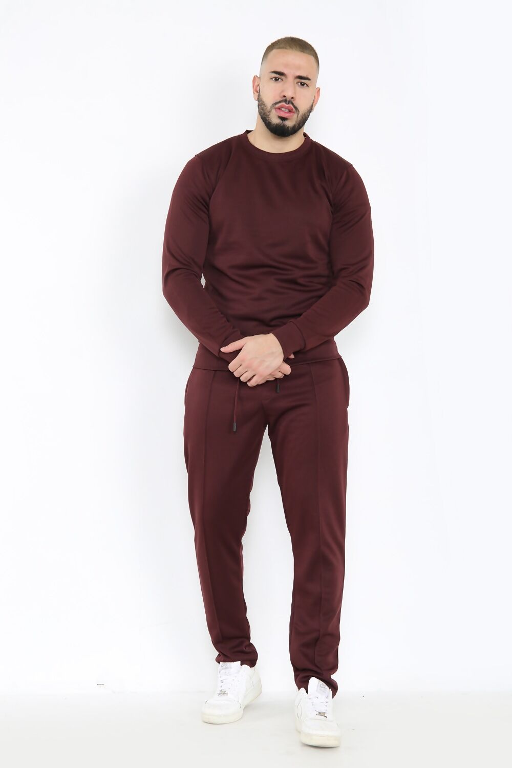 MENS BASIC CREW PULLOVER TRACKSUIT BROWN