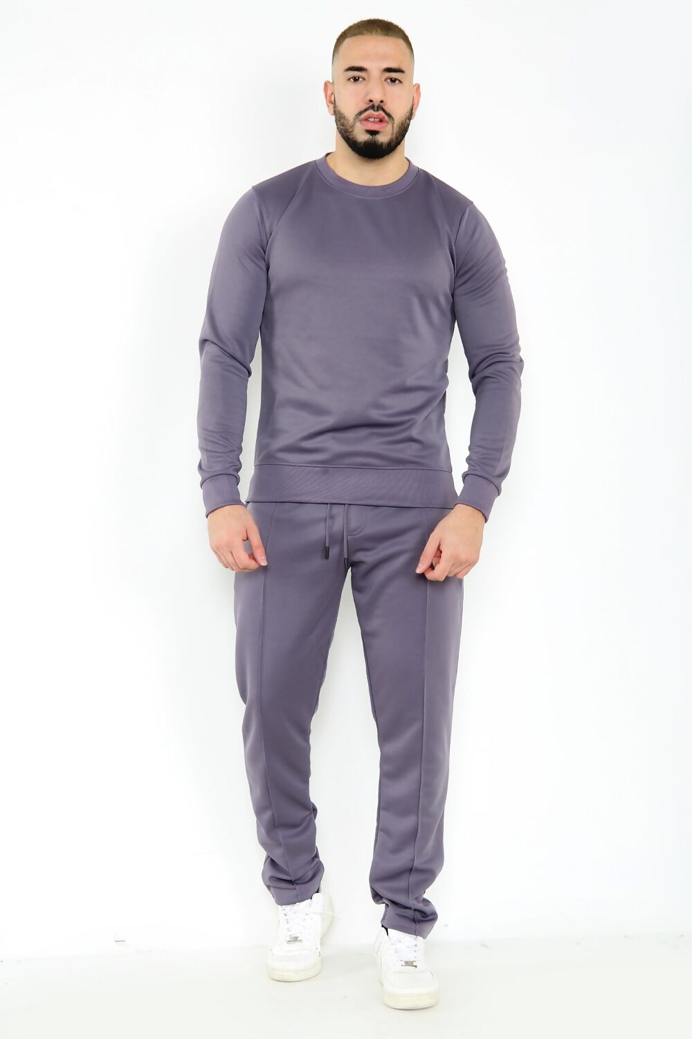 MENS BASIC CREW PULLOVER TRACKSUIT GREY